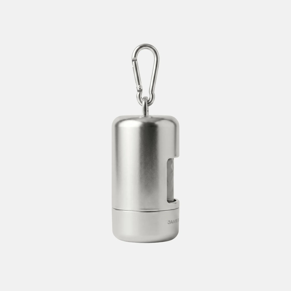 Glint silver poop bag holder with matching silver poop bags by Jamie Dogwear