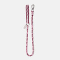 Handmade Strata braided dog lead in Dahlia, featuring pink, burgundy and white paracord by Jamie Dogwear.