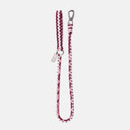 Handmade Strata braided dog lead in Dahlia, featuring pink, burgundy and white paracord by Jamie Dogwear.