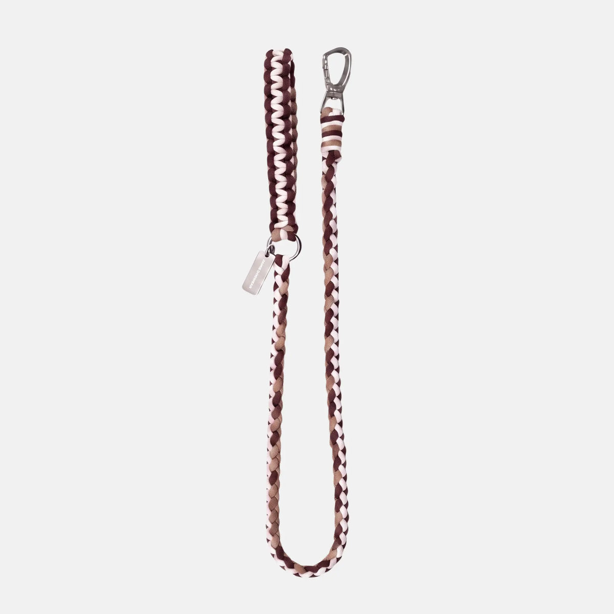 Handmade Strata braided dog lead in Sandstone, featuring brown, beige and white paracord by Jamie Dogwear.